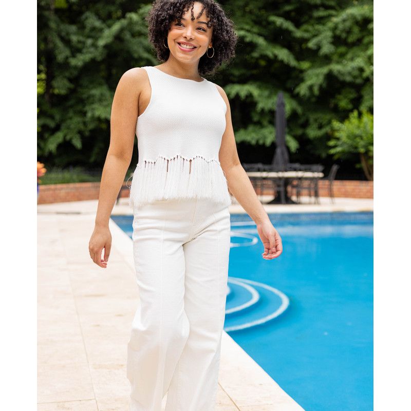 Women's Tanja Scoop Neck Fringe Peplum Sleeveless Knit Top