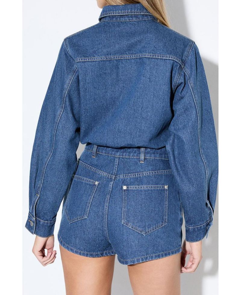 Women's Structured Shoulder Denim Playsuit