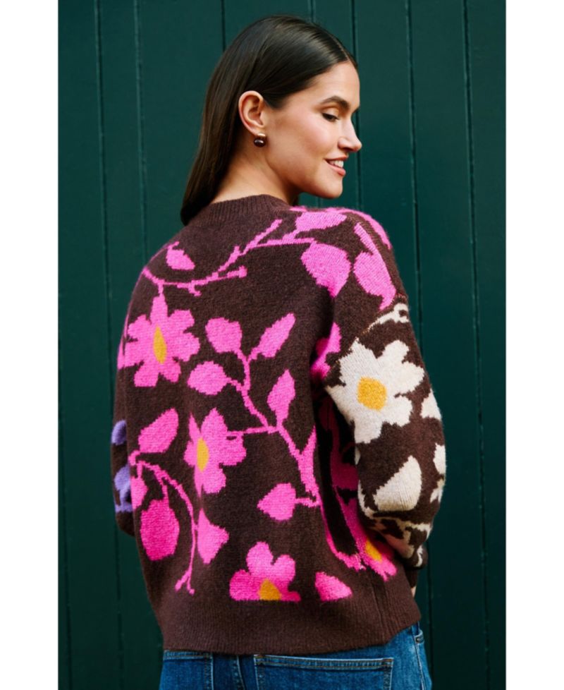Women's Floral-Intarsia Relaxed-Fit Sweater