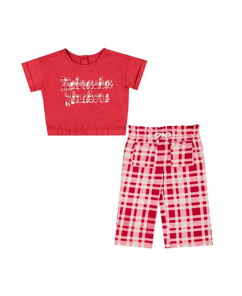 Baby Boys and Girls 2-Piece Scarlet Nebraska Huskers Sky Castle T-Shirt and Pants Set