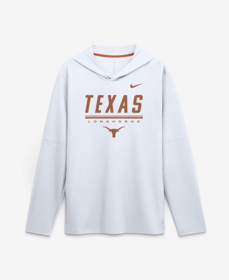Men's White Texas Longhorns 2026 Sideline Lightweight Long Sleeve Hooded Dri-FIT T-Shirt