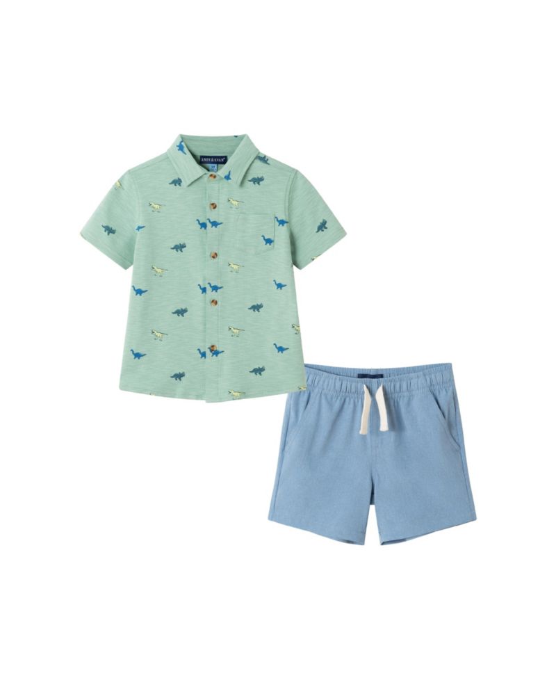Toddler Boys Toddler/Child Lt Green Dino Print Knit Buttondown Set