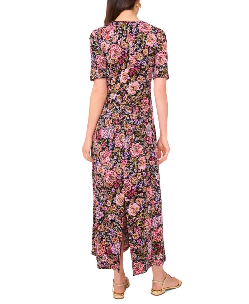 Women's Floral Crew Neck Short-Sleeve Maxi Dress
