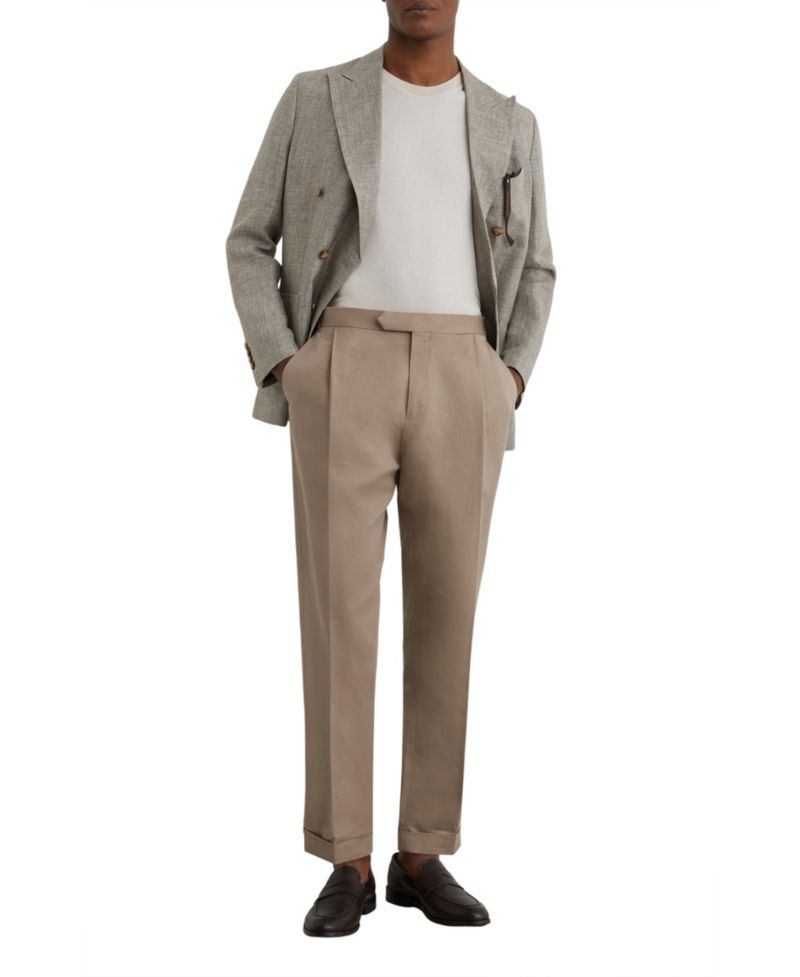Men's Com Cotton-Linen Blend Tapered Pleated Trousers Pants