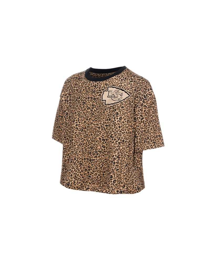 Women's Brown Kansas City Chiefs Mom & Me Leopard Boxy Cropped T-Shirt