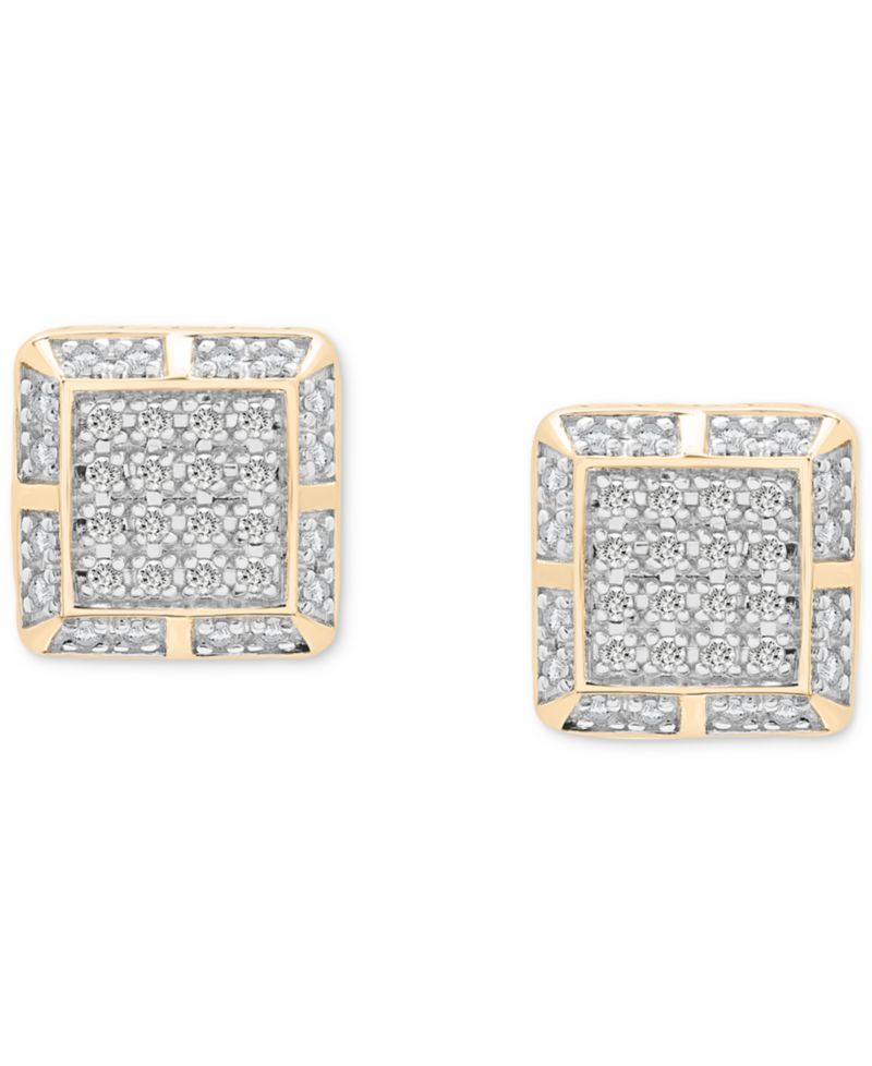 Men's Diamond Square Cluster Stud Earrings (1/3 ct. t.w.) in 14k Gold-Plated Sterling Silver