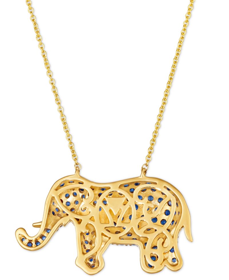 Blueberry Sapphire (1-5/8 ct. t.w.) & Passion Ruby Accent Elephant Pendant Necklace in 14k Gold, 18" + 2" extender