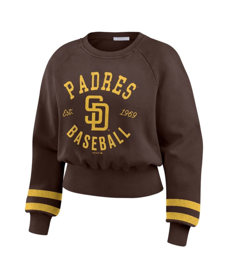 Women's Brown San Diego Padres Vintage Washed Cropped Pullover Sweatshirt