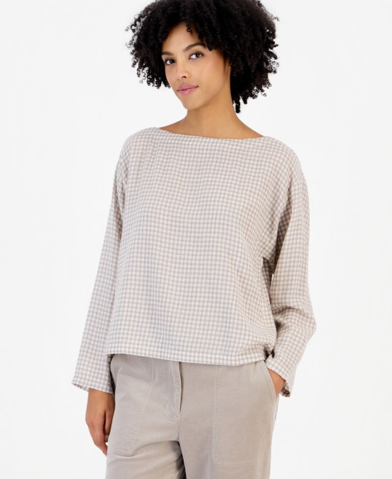Women's Boat-Neck Boxy Long-Sleeve Wool-Blend Top
