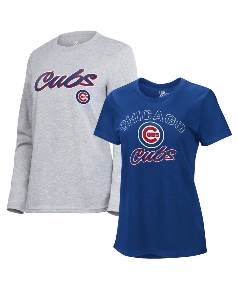 Women's Royal/Heather Gray Chicago Cubs Short-Sleeve & Long-Sleeve T-Shirt Combo Pack