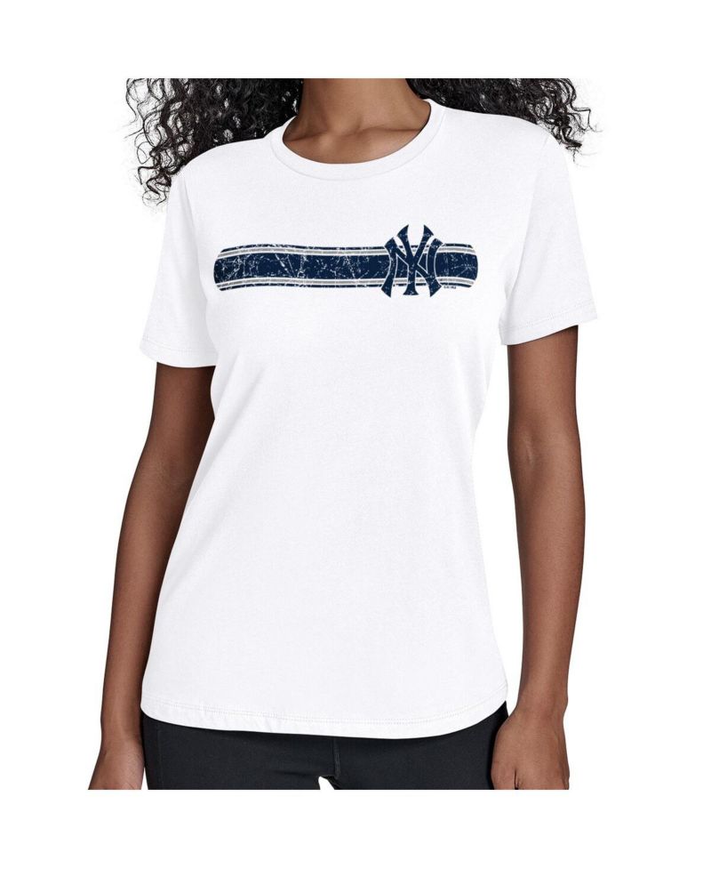 Women's White New York Yankees Team Stripe T-Shirt
