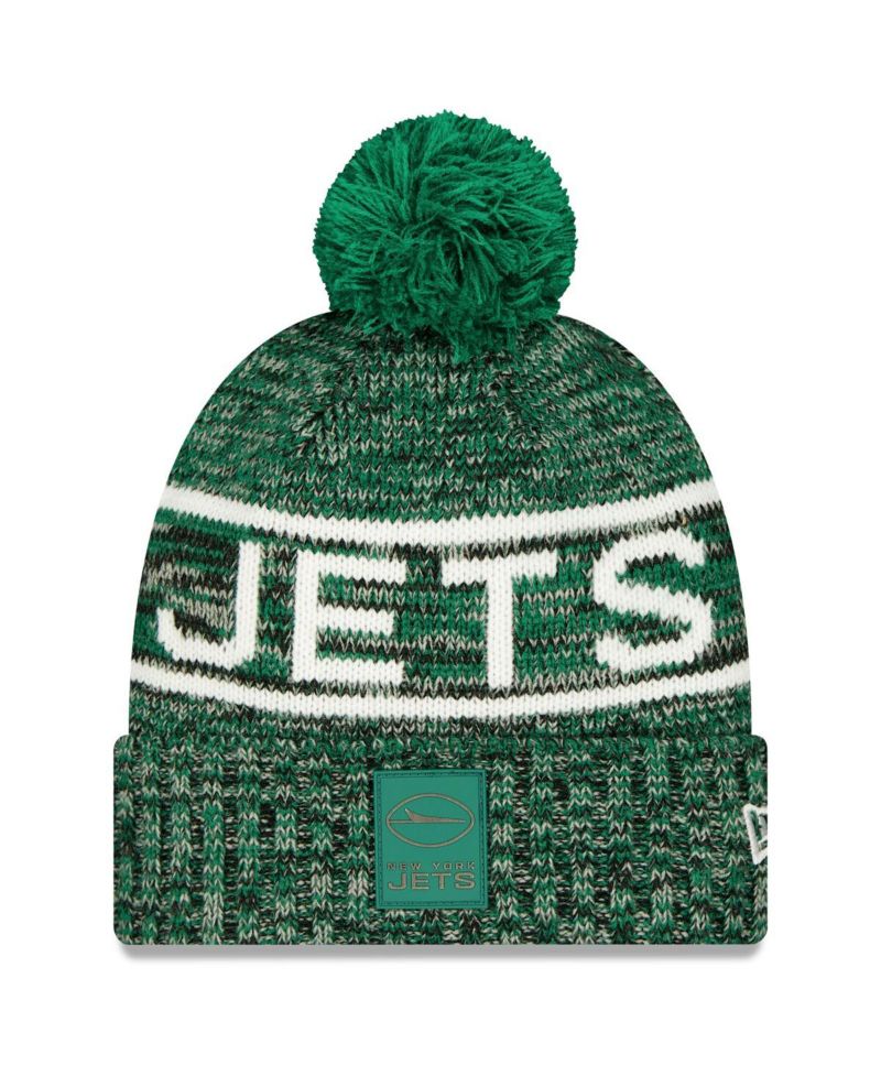 Men's Green New York Jets 2025 Sideline Cold Weather Cuffed Pom with Knit Hat
