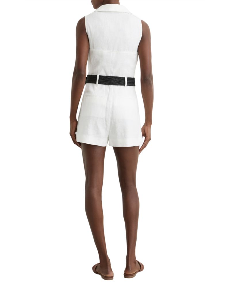 Women's Linen Sleeveless Belted Playsuit