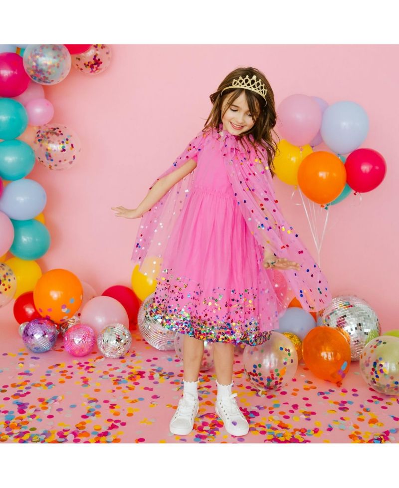Little Girls Raspberry Confetti Short Sleeve Tutu Dress