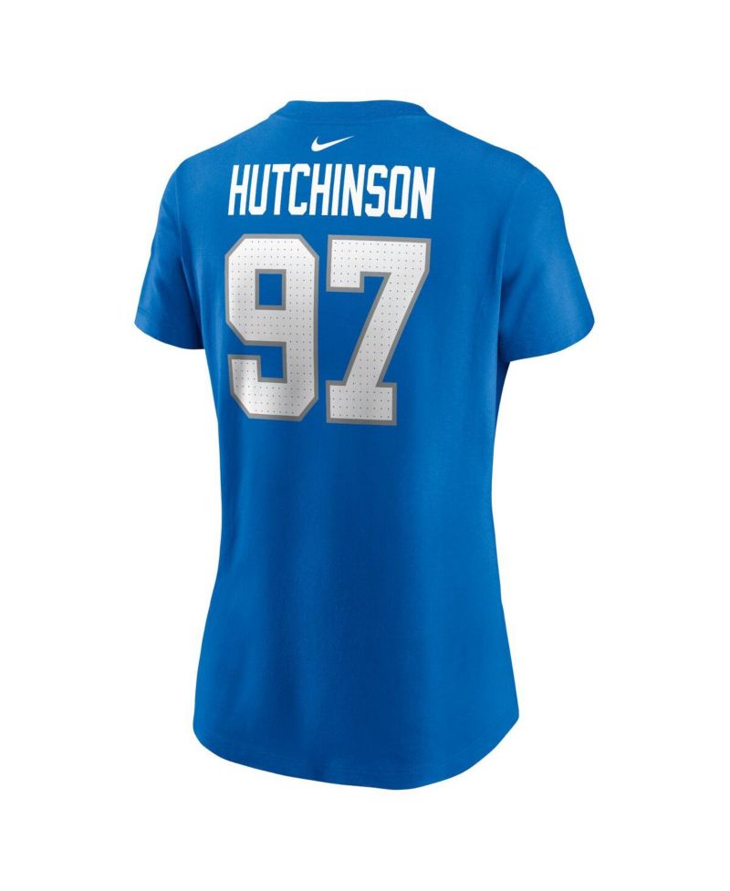 Women's Aidan Hutchinson Blue Detroit Lions Player Name & Number T-Shirt