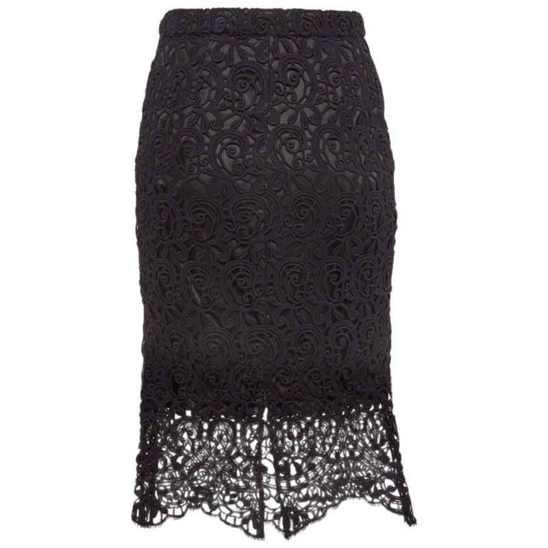 Women's Black Lace Pencil Midi Skirt