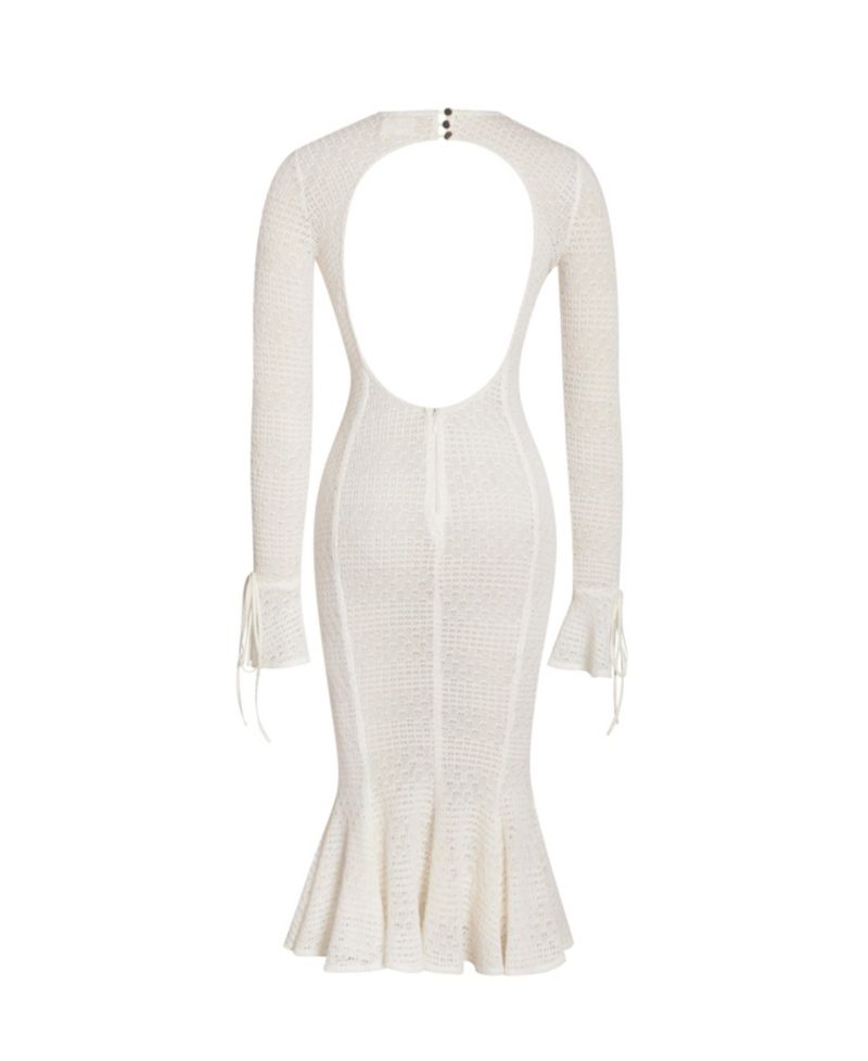 Women's Pamina Beige Crochet Long Sleeve Flare Mermaid Dress