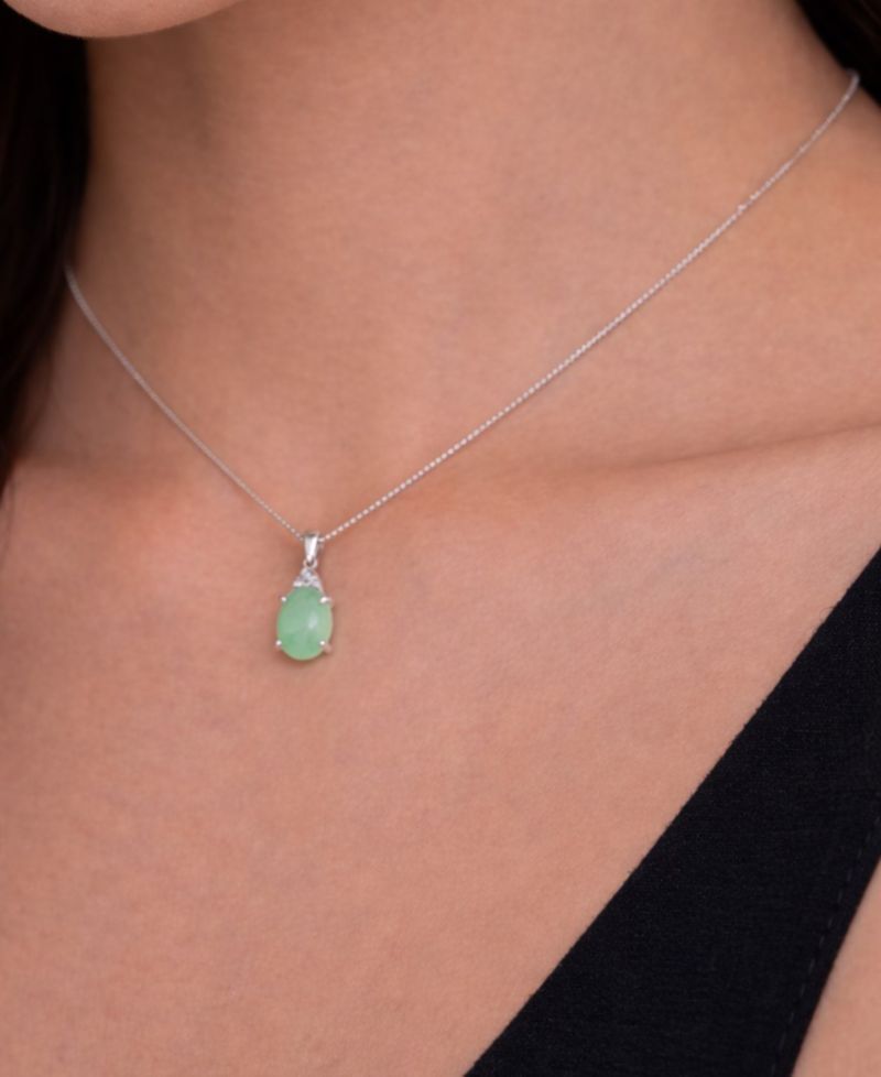 Green Jade & Diamond (1/20 ct. t.w.) Pendant Necklace in Sterling Silver