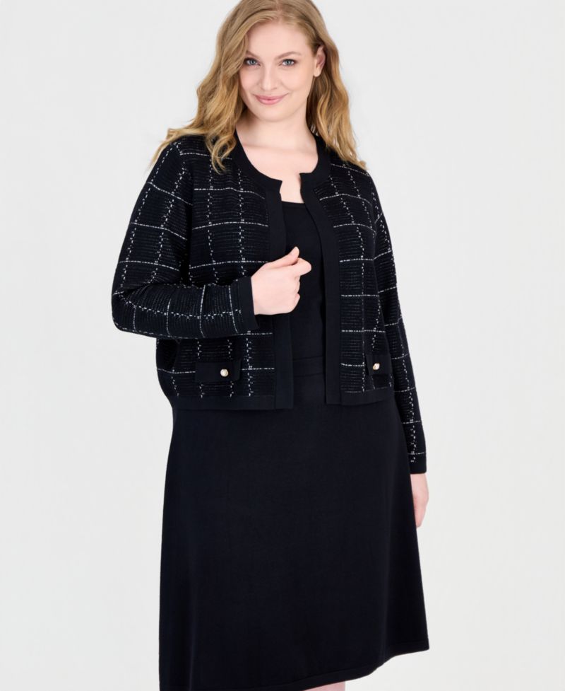 Plus Size Scoop Neck Long Sleeve Jacket Sweater Dress