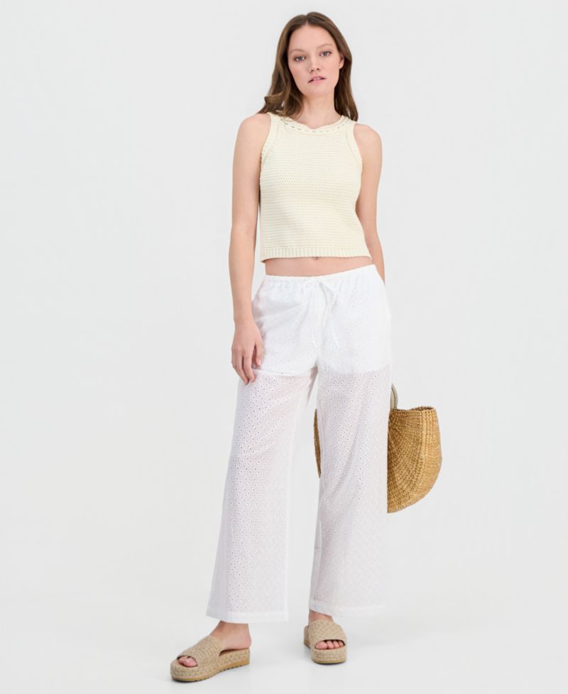 Juniors' Eyelet Drawstring Beach Pants