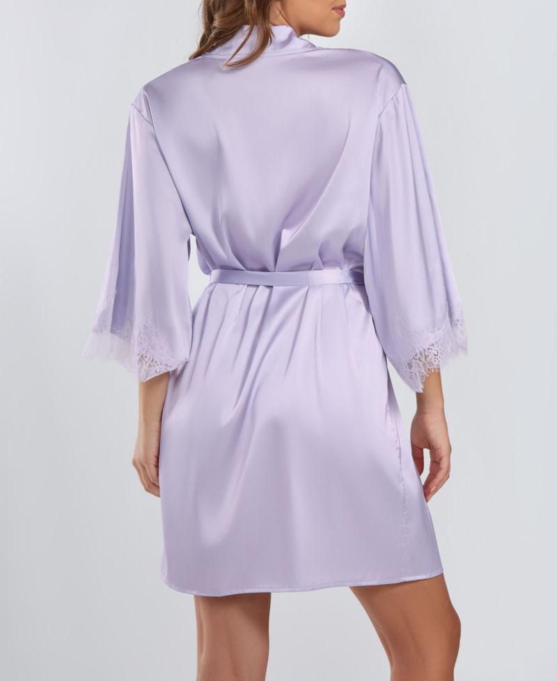 Women's Kate Satin Robe with Eyelash Lace Trim