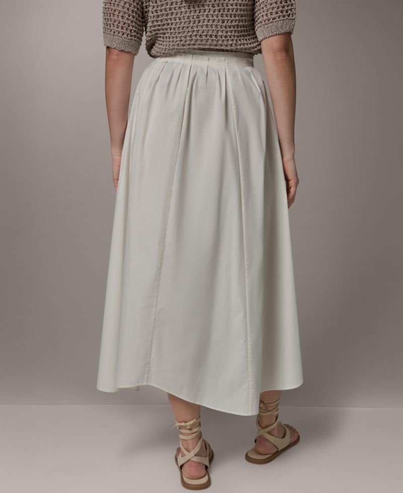 Women's Stretch Poplin Stripe Pleated Skirt with Scalloped Hem