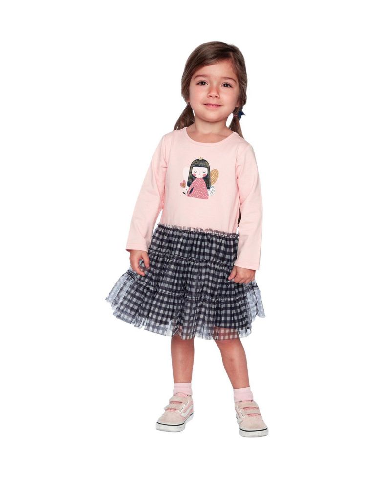 Little and Big Girl 6-8 Bi-Material Dress
