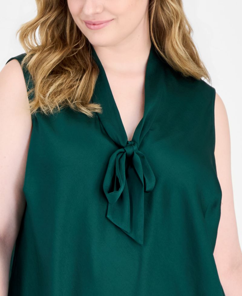Plus Size Tie-Front Sleeveless Blouse