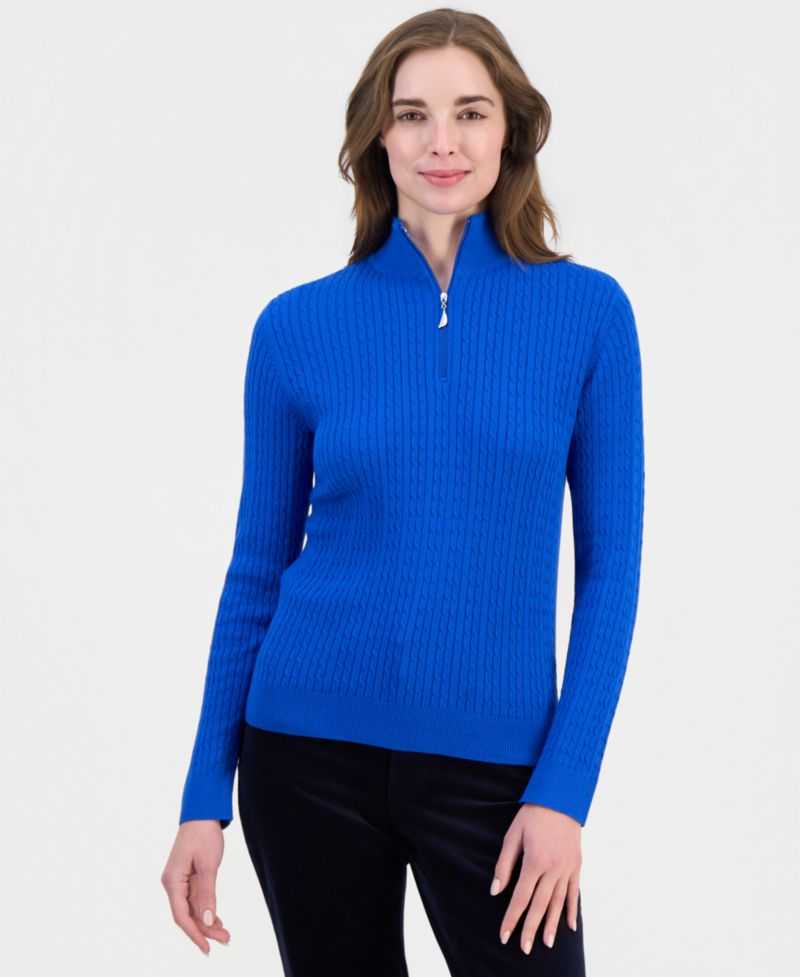 Women's Cable-Knit Half-Zip Mock-Neck Sweater