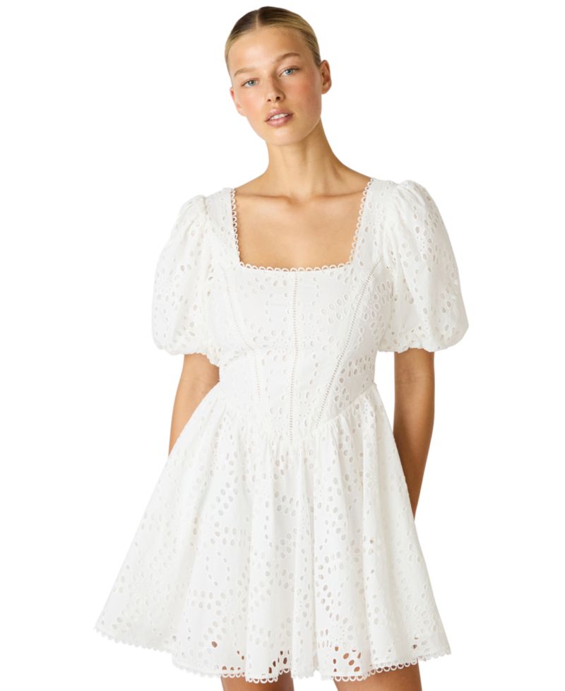 Women's Eyelet Puff-Sleeve Square-Neck Dress