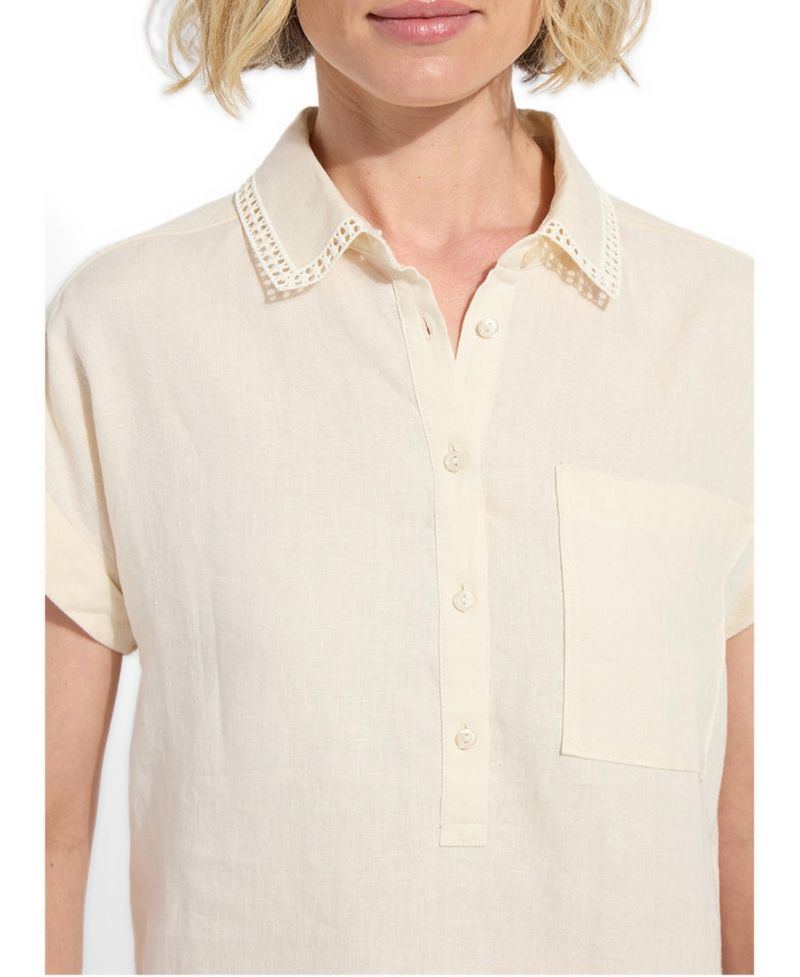 Women's Althea Embroidered Collar Short-Sleeve Linen Shirt