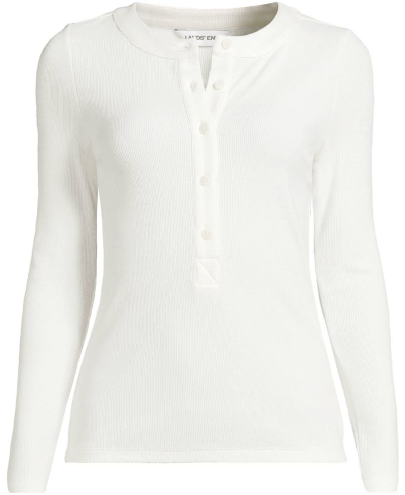 Plus Size Drapey Rib Fitted Long Sleeve Henley T-Shirt