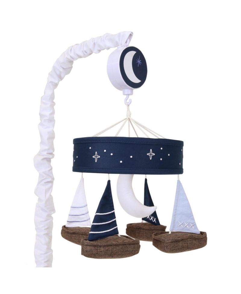 Lambs and Ivy Little Skipper Sailboat and Moon Musical Baby Crib Mobile Soother Toy
