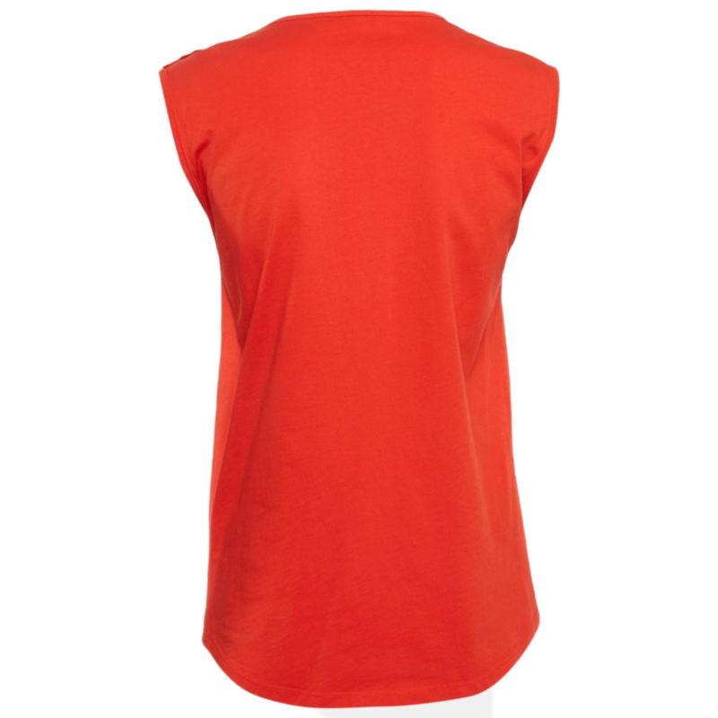 Women's Red Logo Print Cotton Knit Button Front Sleeveless