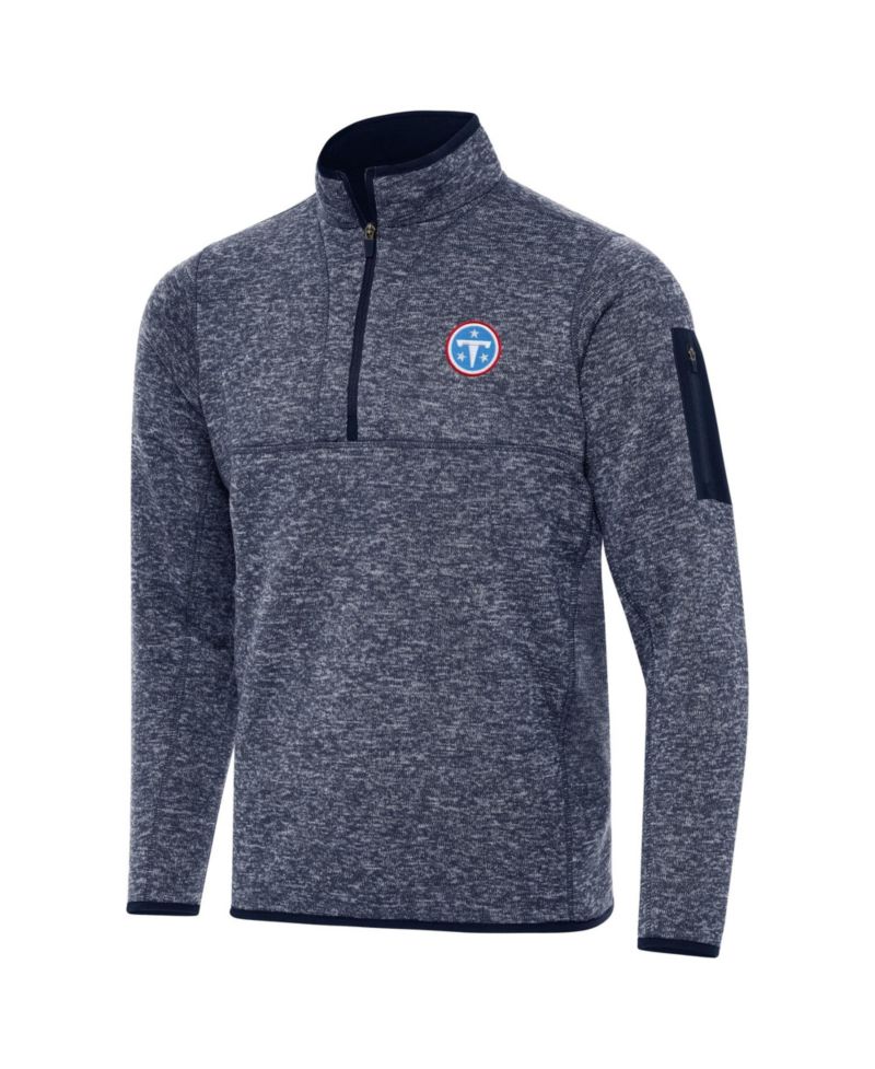 Men's Heather Navy Tennessee Titans Fortune Quarter-Zip Pullover Sweatshirt