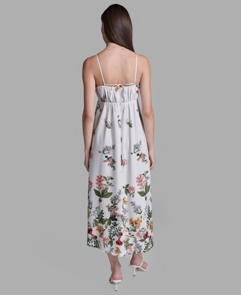 Women's Floral Print Square Neck Midi Dress