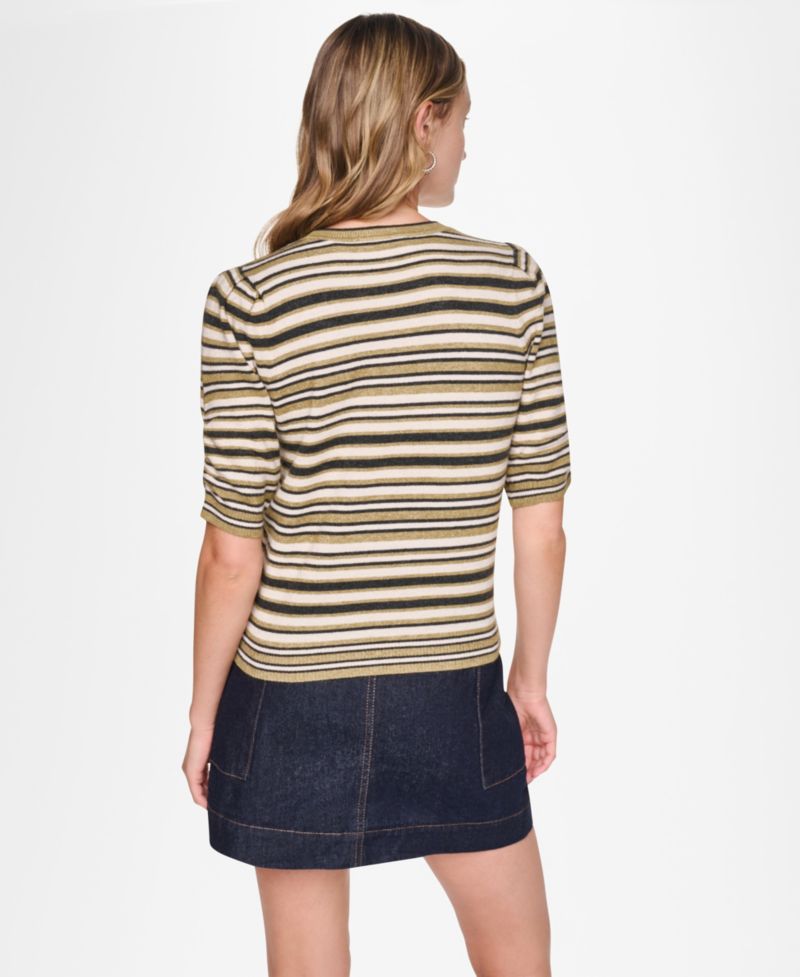 Petite Striped Puff-Sleeve Sweater