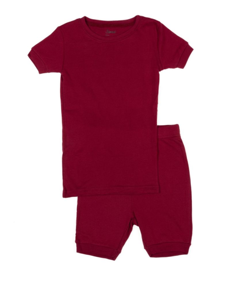 Kids Matching Family Two Piece Cotton Short Sleeve Shirt and Shorts Solid Color Pajamas 6-14