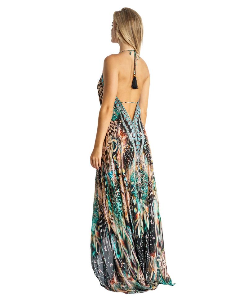 Women's Maxi Abstract Print Halterneck Dress