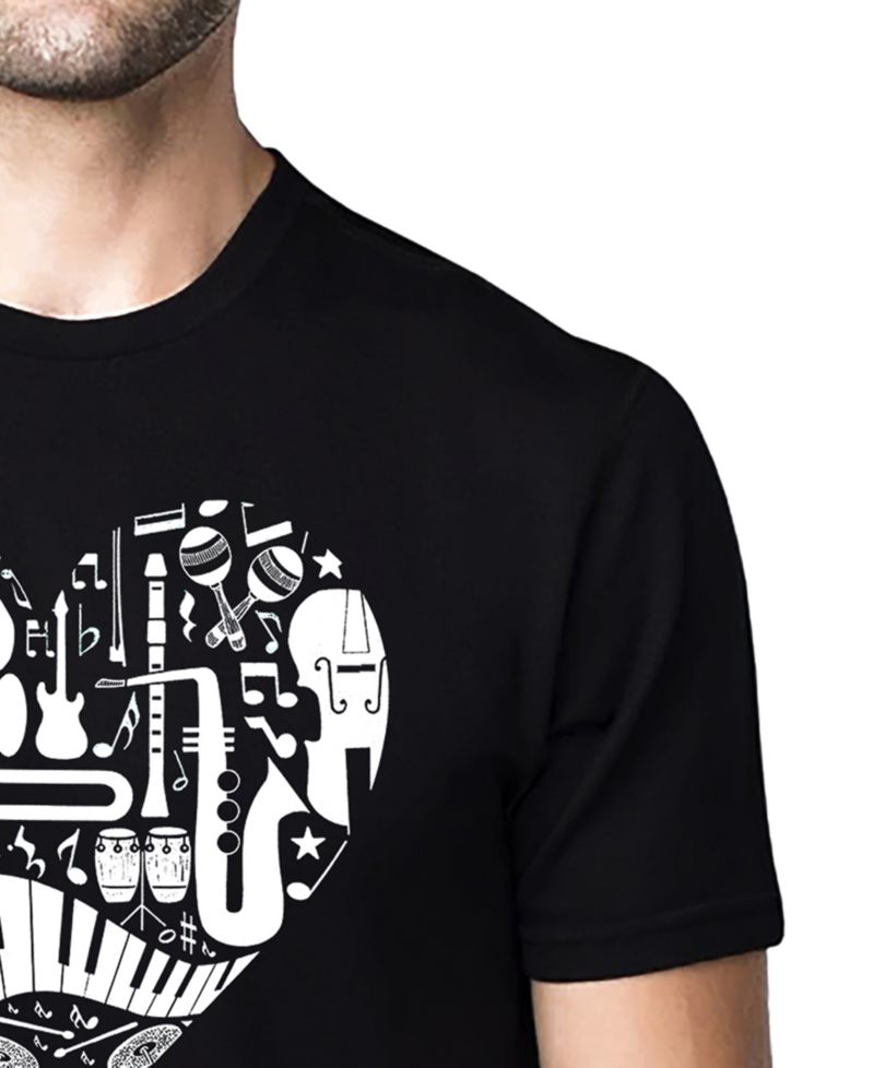 Men's Music Instruments Heart Word Art Cotton and Polyester Blend T-Shirt