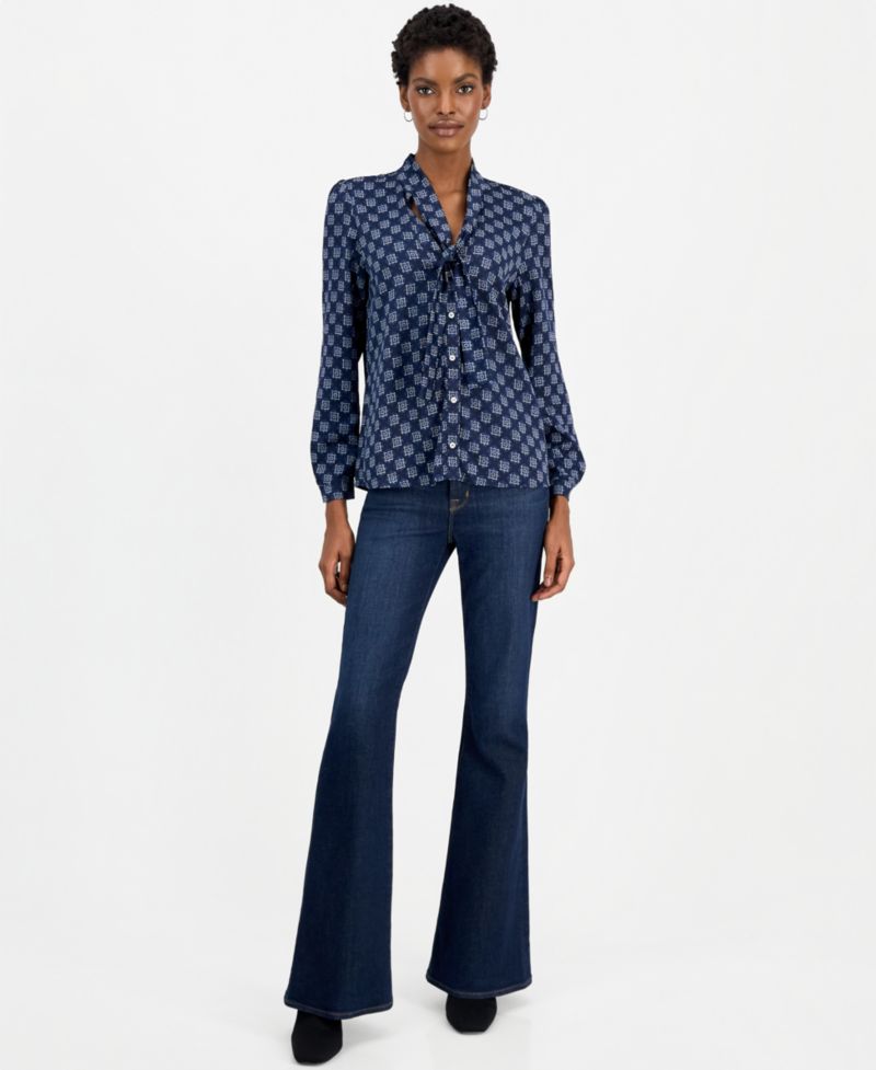 Women's Emmalbore Long-Sleeve V-Neck Geometric-Print Blouse