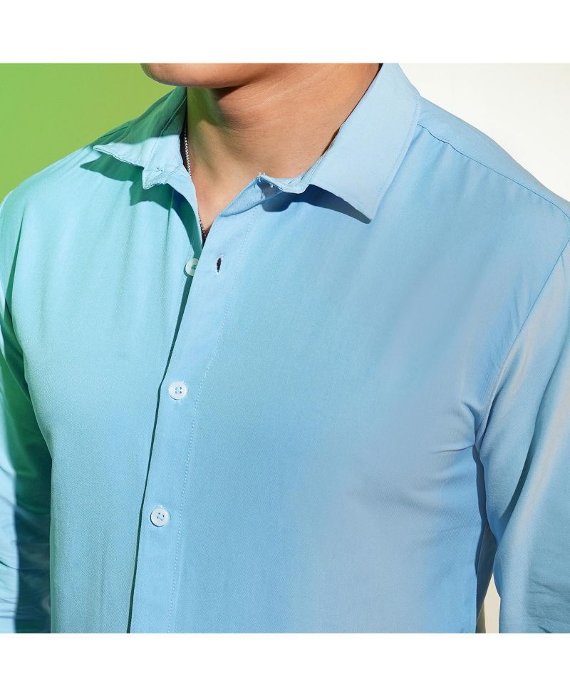 Men's Sky Blue Solid Basic Shirt