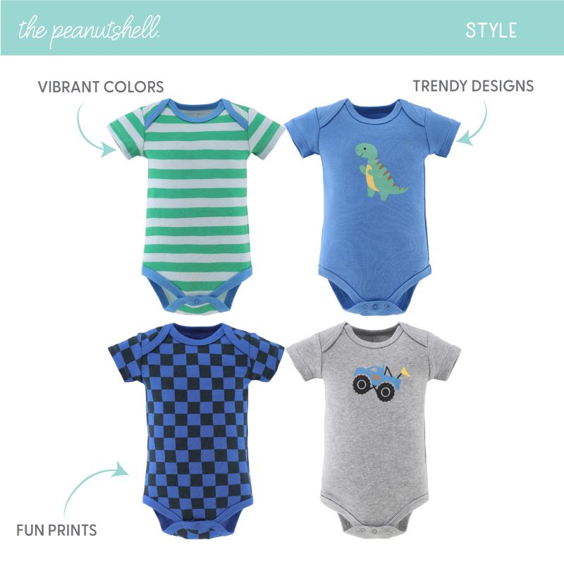Baby Boys Truck Dino Bodysuits, 4-Pack