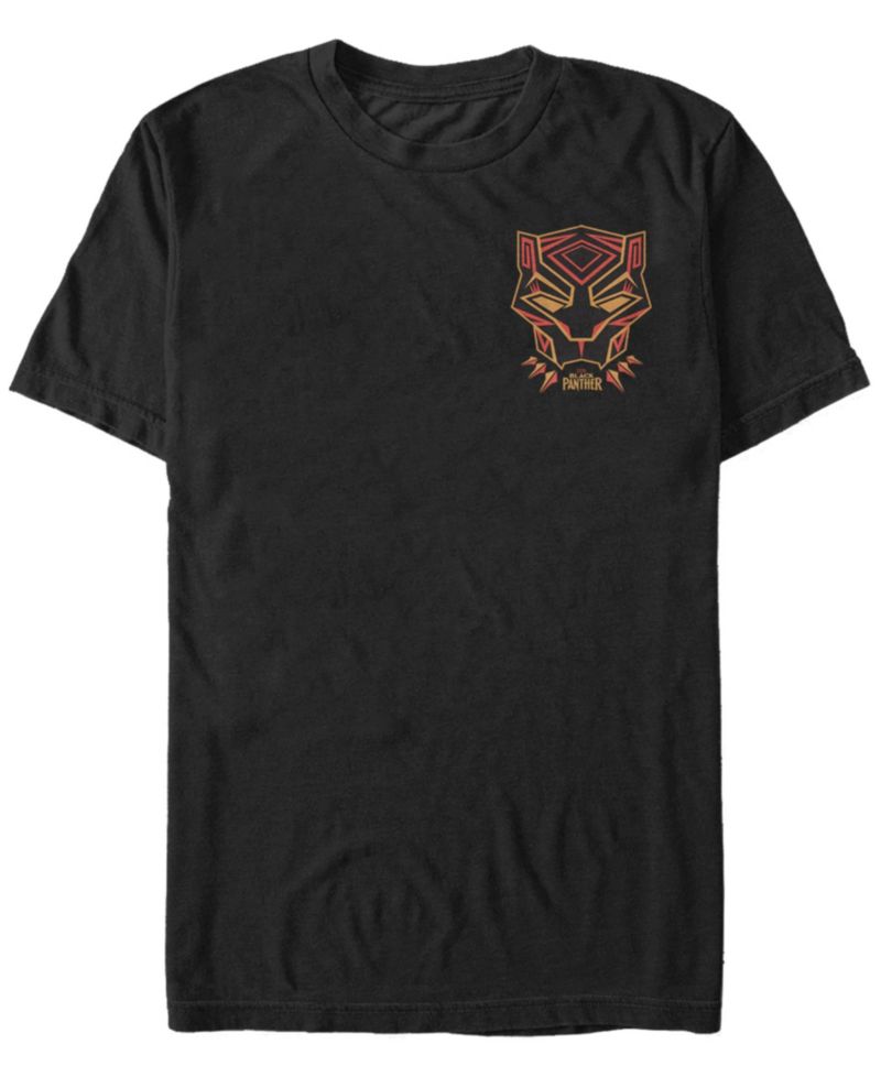 Marvel Men's Black Panther Left Pocket Geometric Black Panther Short Sleeve T-Shirt