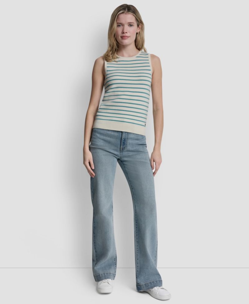 Women's Sleeveless Crew Neck Striped Sweater