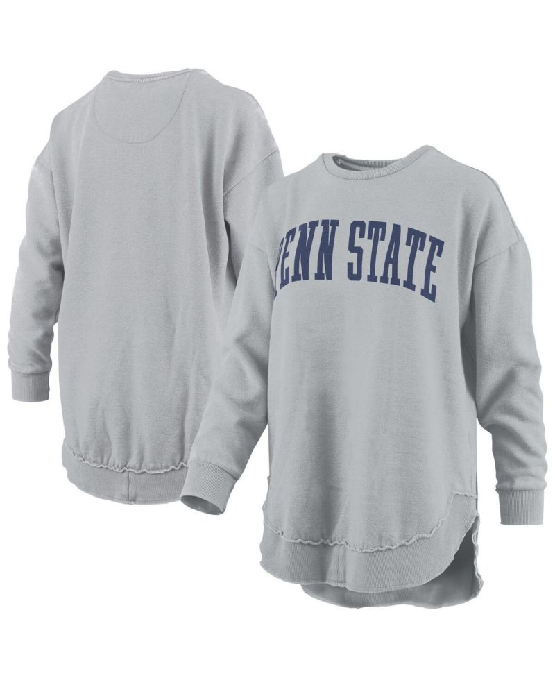 Women's Gray Penn State Nittany Lions M&eacute;lange Poncho Vintage Fleece Long Sleeve Pullover Sweatshirt