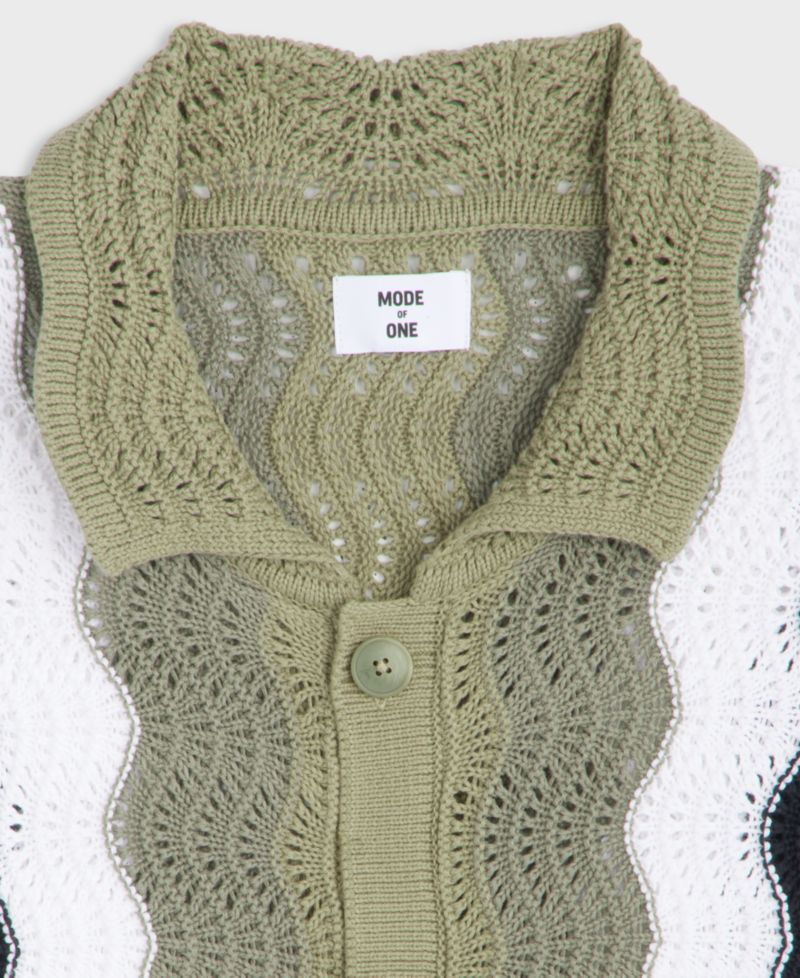 Men's Lightweight Open-Knit Wave Polo Sweater
