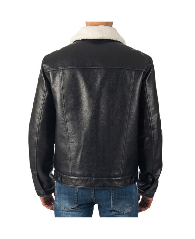Men's Aaron Fitted Trucker Jacket Sherpa Collar Faux Leather Casual Coat