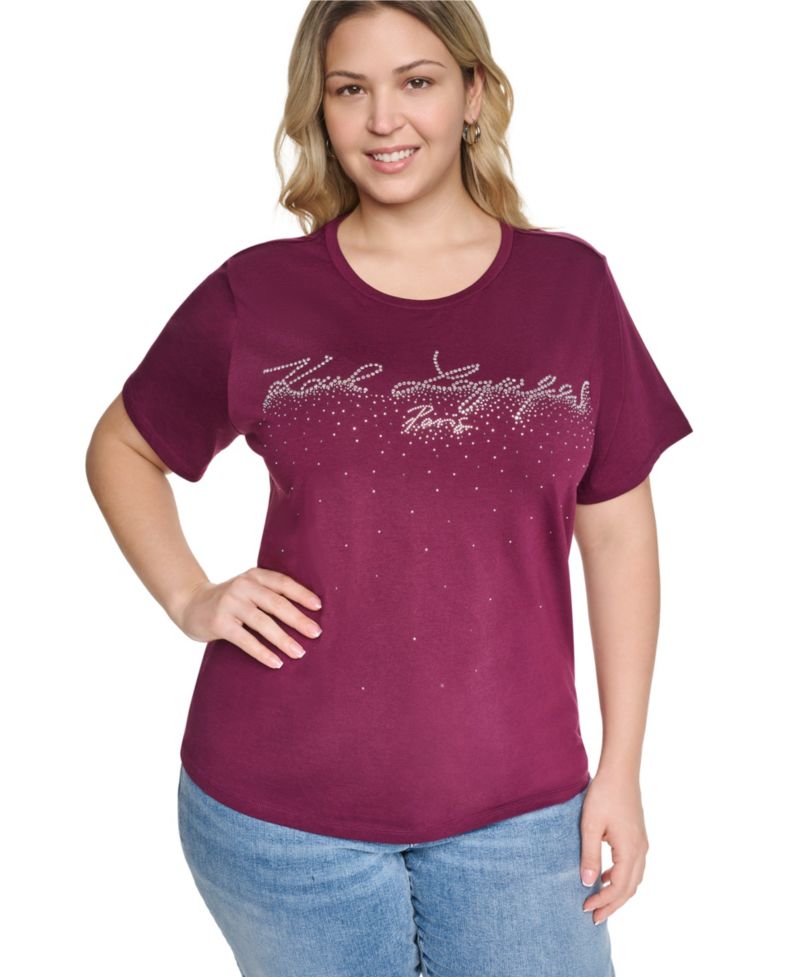 Plus Size Sparkle KLP Logo Short-Sleeve Cotton-Blend T-Shirt