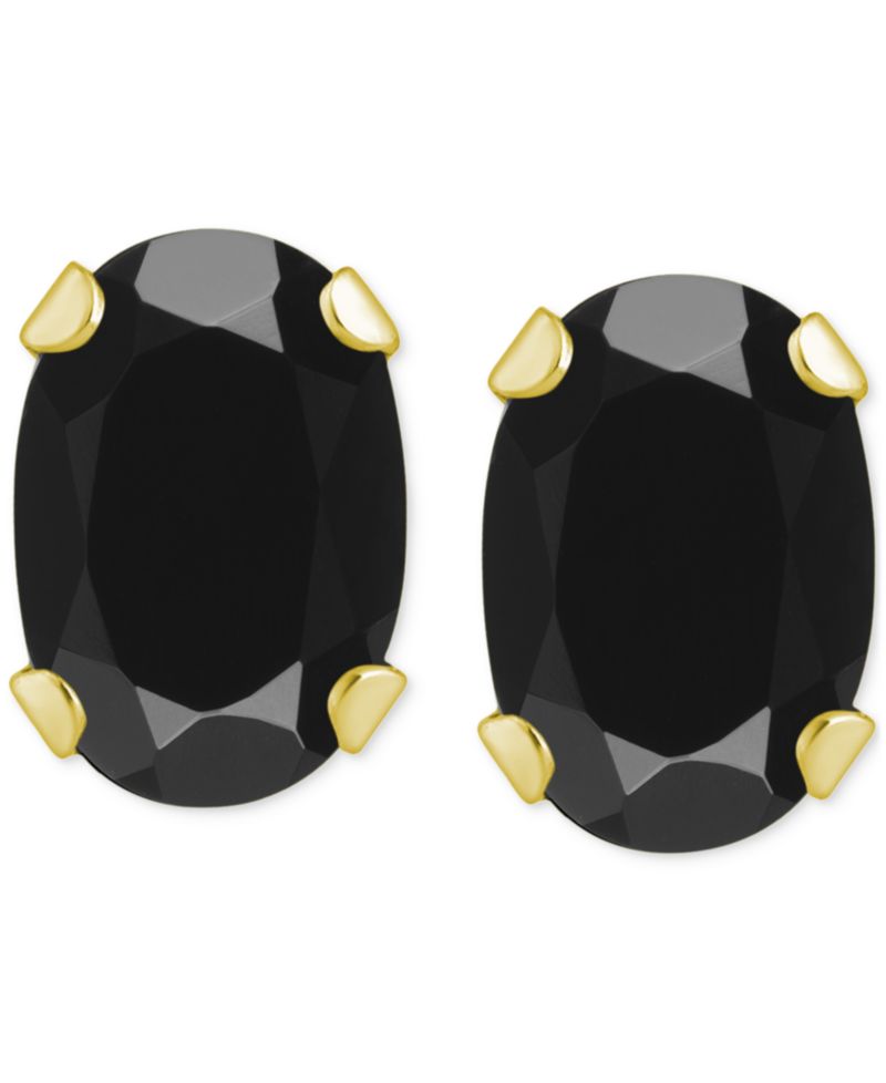 Onyx Oval Solitaire Four Prong Stud Earrings in 14k Gold